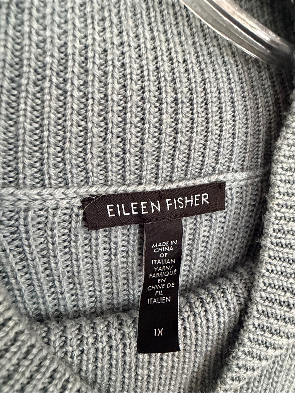 Eileen Fisher Slate Blue Ribbed Mock Neck Sweater - Picture 2 of 4